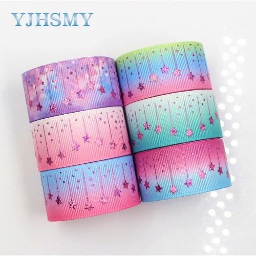 YJHSMY G-18609-407,25 mm 5 Yards laser Silver star love Printed grosgrain ribbon DIY headdress wedding gift wrap material