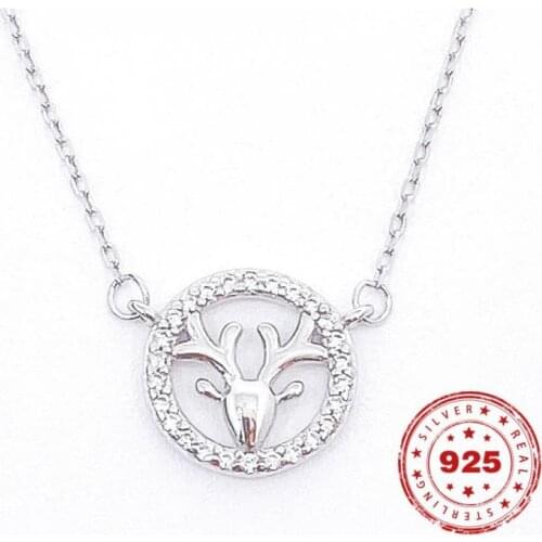 Real S925 Sterling Silver Round Antler Necklace Pendant For Women Fashion Simple Clavicle Chain Deer Pendant Fine Jewelry Gift