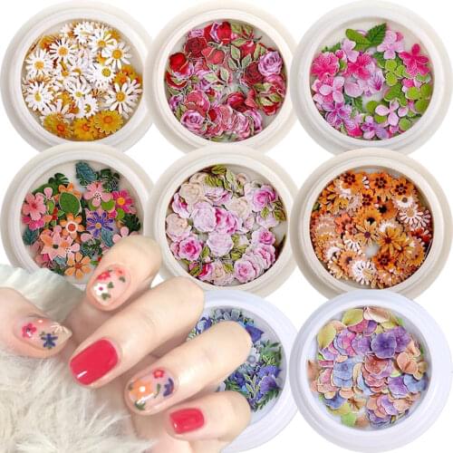 1 Box Colorful 3D Nail Flower Wood Pulp Piece Flakes Daisy Dry Flower Leaf Stickers DIY Nail Art Decorations Tips Manicure Tools
