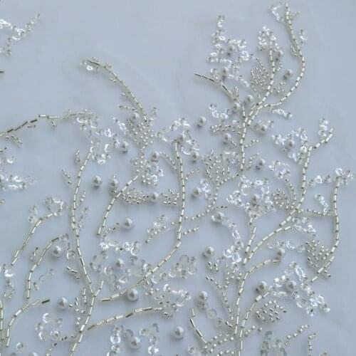 1pair luxury beaded embroidery lace appliques for wedding dresses Rhinestone lace applique patches Embroidery lace parches ropa