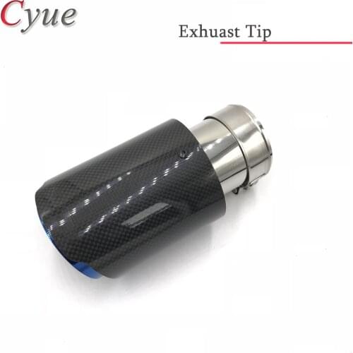 1 Piece Universal Single Glossy Carbon Fiber Car Back Muffler Pipe Coated Blue Stainless Steel Car Exhaust Tip