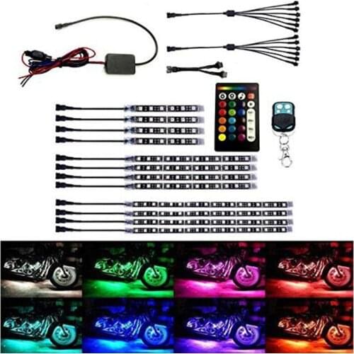 12 Pcs 5050 SMD Strip Flexible RGB Flashing Light Decorative Lamp LED Remote Control Motorcycle Wireless Remote Waterproof