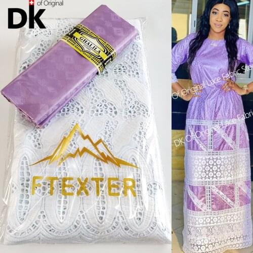 2021 High Quality Dry Laces 2.5+2.5 Yards With Bazin Riceh Fabrics Swiss Voile Pink Senegal African Wedding Bride Dress Sewing