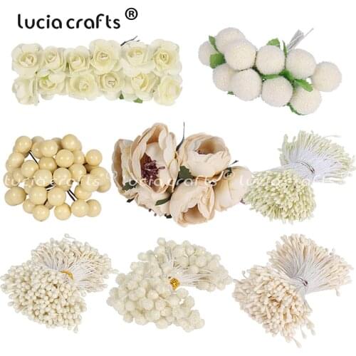 6/10/12/70/90pcs Hybrid Ivory Flower Cherry Stamen Berries Bundle DIY Christmas Wedding Cake Gift Box Wreaths Decor D0312