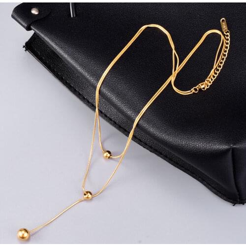 Amaiyllis 14k Gold Multi Layered Snake Chain Choker Necklace Ball Pendant Necklaces Collar Statement Necklace For Women Jewelry