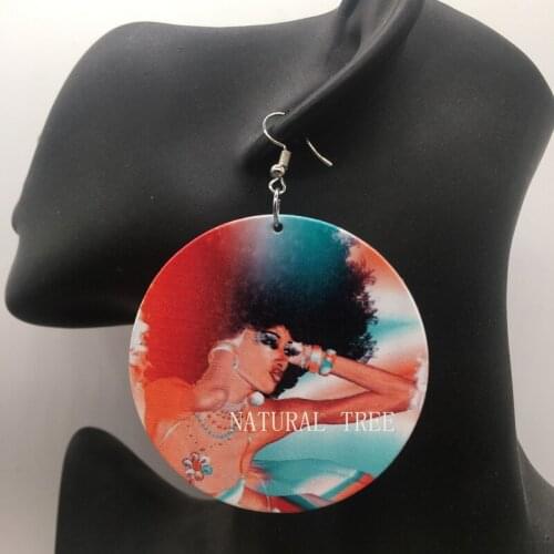 Free Shipping!African American Woman Wooden Earrings