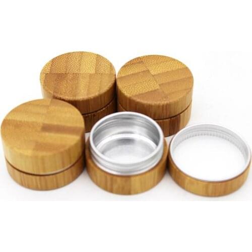 CBD biodegradable 100% organic Natural cosmetic bamboo container10g 30g aluminum lip balm cream jar with wooden cap