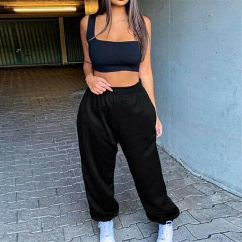 2021 Womens Solid Pocket Jogger Pants Wide Leg Breathless High Waist Running pants Long Loose Casual Hip Hop Gym Street Trousers