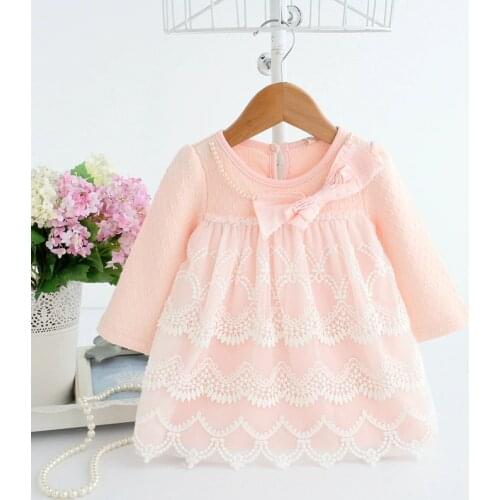 Spring autumn cotton pearls Kids clothes newborn Girls infant dress baby clothing baby girls dress vestido infantil 2 color