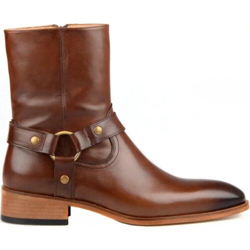 FootCourt Vintage Men Brown Chelsea Boots Genuine Leather Men Ankle Boots Zipper Casual Buckle Strap Shoes Sapato Botas Handmade