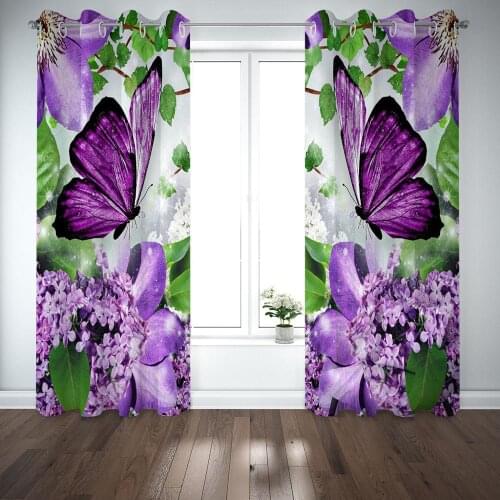 Photo 3D Curtains Purple butterfly Curtains For Living Room Bedroom romantic Wedding Room Cortinas