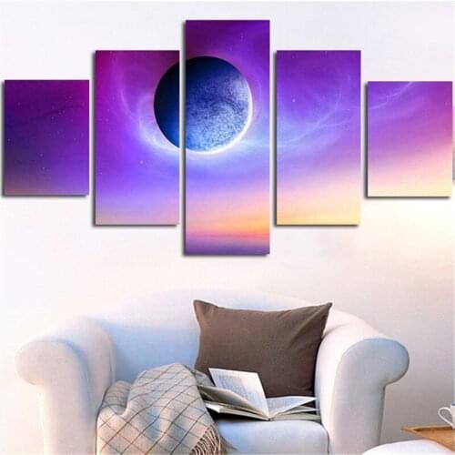 HD Printed On Canvas Wall Art Pictures Modern Home Decor Poster 5 Pieces Purple Planet Landscape Painting Modular Frame