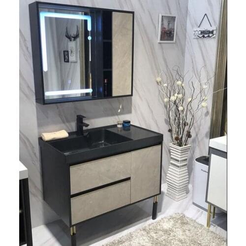Rock board bathroom cabinet combination modern Nordic paint free solid wood toilet wash stand wash basin suit