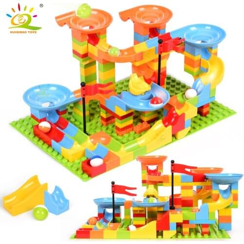 HUIQIBAO 201PCS Marble Race Run Creative Large size Building Blocks Funnel Slide Blocks DIY Big Bricks Toys For Children kids