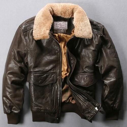 Fly Air Force Flight Jacket Fur Collar Genuine Leather Jacket Men Black Brown Sheepskin Coat Winter Bomber Jacket Male