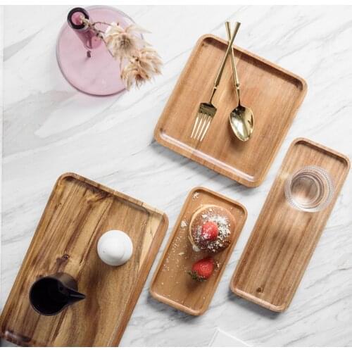 Acacia Square Plate Breakfast Bread Plate Saucer Tea Tray Dessert Dinner Plate Tableware Whole Wood Fruit Dishes