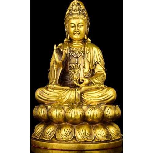 Copper ornament of Guanyin Bodhisattva Guan yin Buddha shrines worship figure of Mercy Buddha Avalokitesvara peace statue crafts