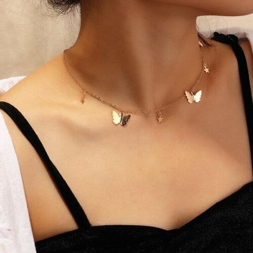 Fashion Cute Small Animal Butterfly Butterfly Star Gold Color Silver Color Pendant Necklace Clavicle Chain Women
