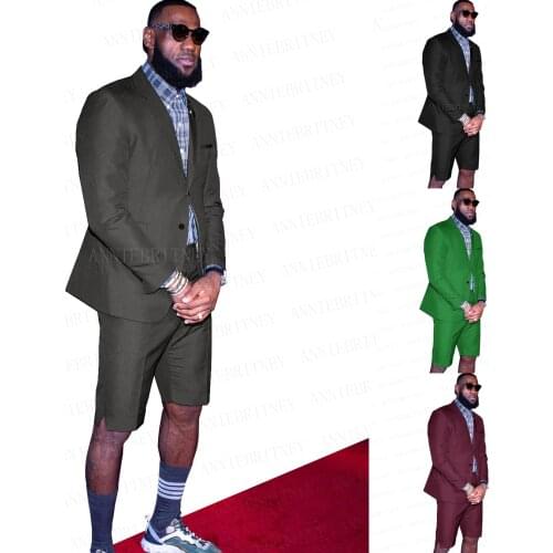 2021 Newest Grey Summer Men Suit with Shorts 2 Pieces Custom Slim fit Casual Black Dinner Dress Tuxedo Blazer with Pants Set