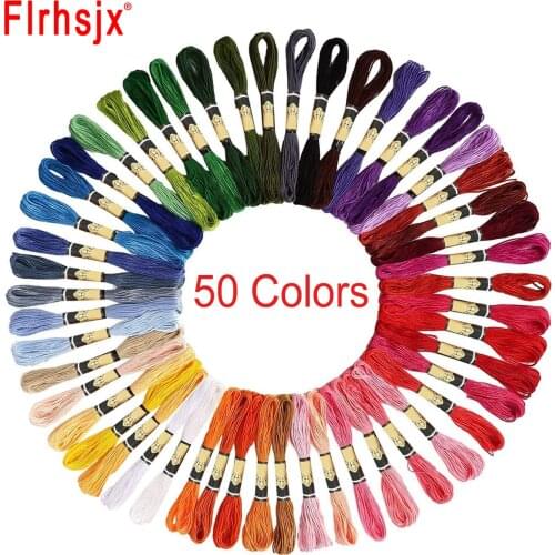 50 Colors Embroidery Thread Polyester Cross Stitch Threads 3.14 inches Long Embroidery Floss Set for Home Sewing Accessories