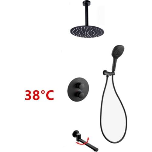 Three ways water matte black Rain Shower Head Bathroom Thermostatic Bath Shower Set ceiling faucet shower set IS709