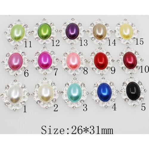 New 10pc 26x31MM pearl rhinestone buttons Wedding invitations Clothing silver metal DIY hair flower center scrapbooking