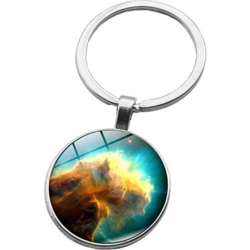 New Brand Keychain Jewelry with Silver Plated Glass Cabochon Illusion Nebula Shaped Car Accessories Keychain Ring for Unisex
