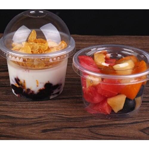 120/140/250ml Disposable Salad Cup Transparent Plastic Dessert Bowl Container with Lid for Bar Cafe Home (Dome Lid with Hole)