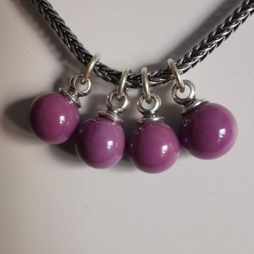 Mistletoe 925 Sterling Silver Purple mica stone Pendant dangle Charm European Jewelry