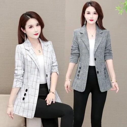 Autumn Women Blazer Jacket New Korean Plaid Short Jacket Slim Plus Size 5XL Female Casual Blazer Lady Business Office Suit Coat