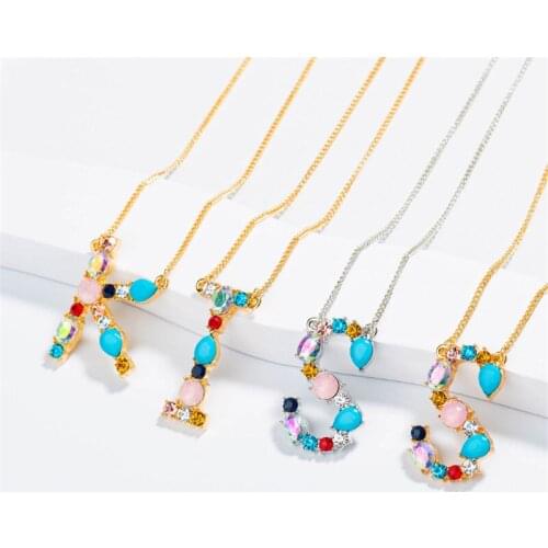 WWLB Gold Color Initial Multicolor CZ Necklace Letter Necklace Name Jewelry For Women Accessories Girlfriend Gift