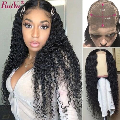 Curly Human Hair Wig Water Wave 4x4 Closure Wig Brazilian Human Hair Wigs 250% Density RUIYU Remy Hair