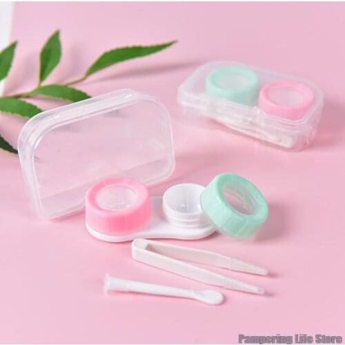 1set Plastic Contact Lens Box Holder Small Mini Tweezer Stick Eyewear Bag Container Contact Lenses Soak Stora Random Color