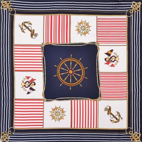 2020 60x60 Pirate Ship Multipurpose women Silk twill scarf Satin square tie Hairband ladies foulard femme towel bufanda shawl