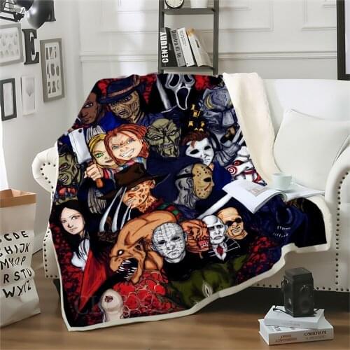 Thicken Blanket Halloween Horror Movie Character Collection Printed Throw Blankets for Beds Teenager Home Decoration Adult Quilt