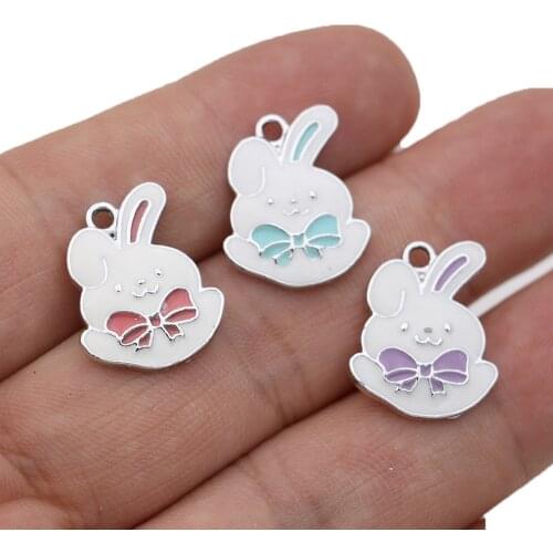 5Pcs Silver Plated Enamel Rabbit Charm Pendant for Jewelry Making Bracelet Necklace Accessories DIY Findings Craft