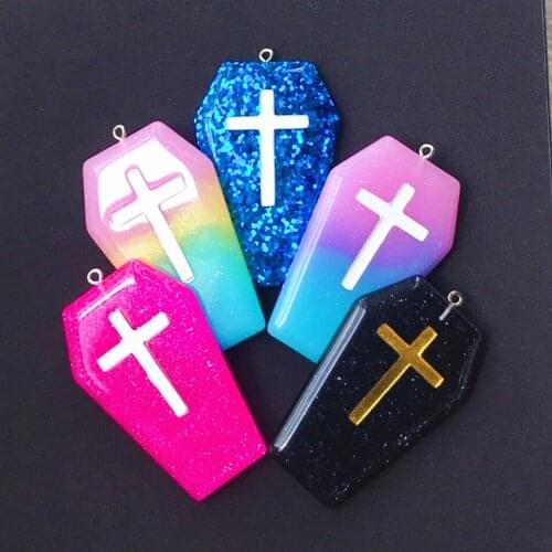 5pcs 57*36mm Coffin Planchette Charms Flat back Resin Cabochons DIY Accessory for Necklace Pendant
