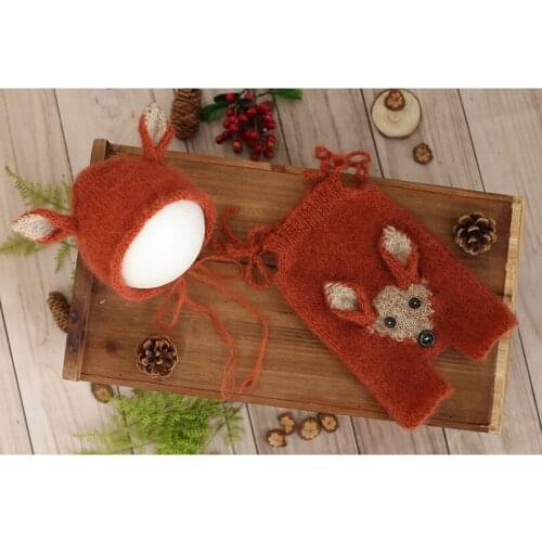 Fluffy mohair Reindeer Bonnet Romper set Christmas Santa Claus Outfit Newborn Deer Overall hat photography props