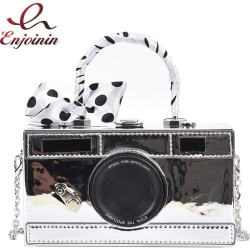Retro Camera Style Ladies Party Handbag Fashion Chain Shoulder Bag Scarf Metal Handle Casual Purse Female Designer Bag Crossbody