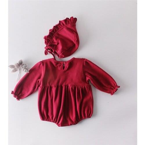 Xmas romper baby girls ruffles lace long sleeve jumpsuit newborn girls onesie costumes infant baby bodysuit toddler overalls hat