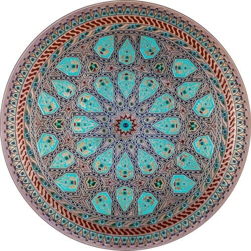 Handmade Geometrical Plate Glass Special Design Gilt Gold Bronze Kitchen Dish Serving Course Hendesi Ottoman Limited Edition