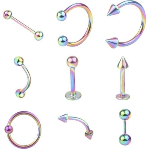 The latest 9 perforated mixed inlaid stainless steel tongue studs, lip studs, belly button and brow studs, breast rings