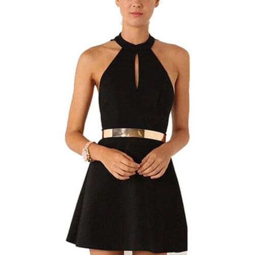 Sexy women Summer dress Black Party Evening Sleeveless Backless Halter Solid Lace Short Mini Dresses Hot 2019