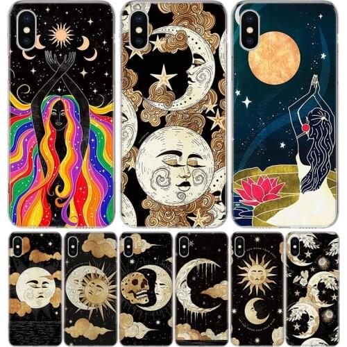 Funny Sun Moon Face Silicon Phone Case For Apple IPhone 11 12 Pro X XR XS Max 7 8 6 6S Plus 7G 6G 5S SE + Pattern Cover Coque Sh
