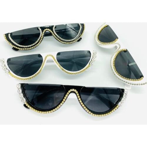 Retro Half Women Men Sunglases Gold Diamond Eyeglasses Small 2020 Female Eyewear UV400 Luxury Fashion Sun Glasses