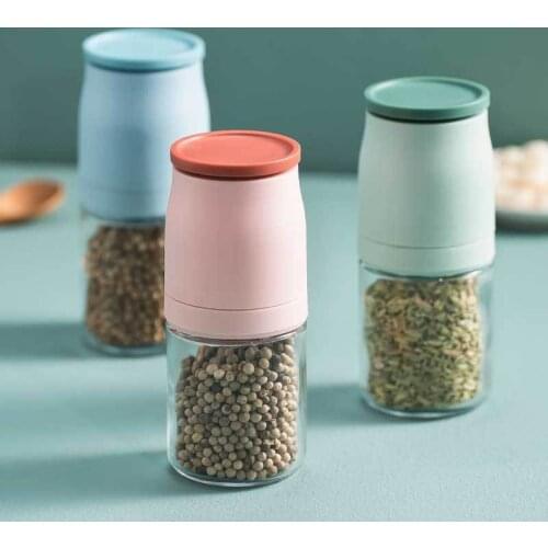 Glass Salt Pepper Grinder Manual Mill Grinder Seasoning Bottle Spice Herbal Grinding Containers Transparent Adjustable BBQ Tools
