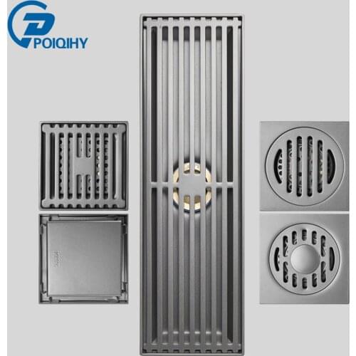 Gun Gray Shower Drain Bathroom Floor Drain large flow Waste Drain Deodorant Euro Square Floor Drain Strainer Cover Grate Waste