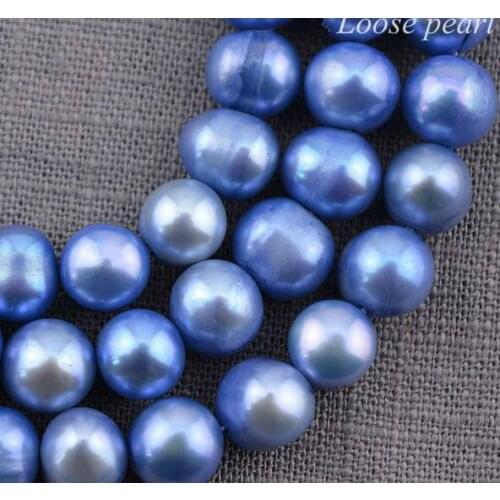 Unique Pearls jewellery Store Round Potato 6.5-7.5mm Blue Freshwater Pearl Loose Beads One Full Strand YLC1-36