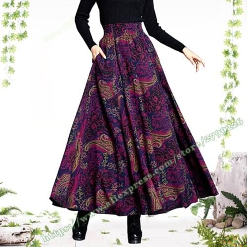2018 Plus Large Size 6XL 8XL 7xl Autumn Retro Vintage Floral Purple Woolen Dance Female Long Ladies Skirts Womens Clothing