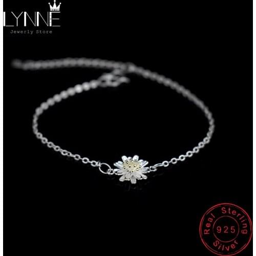 New Fashion 925 Sterling Silver Daisy Pendant Bracelets Simple Gold Color Chrysanthemum Charm Bracelet Chain Women Jewelry Gift